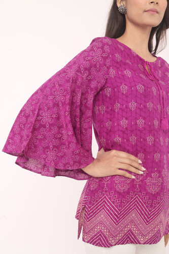 Lilac Ethnic Motifs Flared Slip-On Top, Lilac, image 6